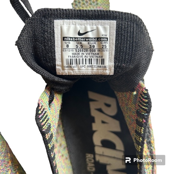 NIKE Flyknit Racer Multi Color Black Tongue Sneaker - Woman Size 8 - Picture 4 of 5